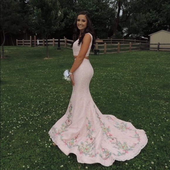 sherri hill pink lace dress